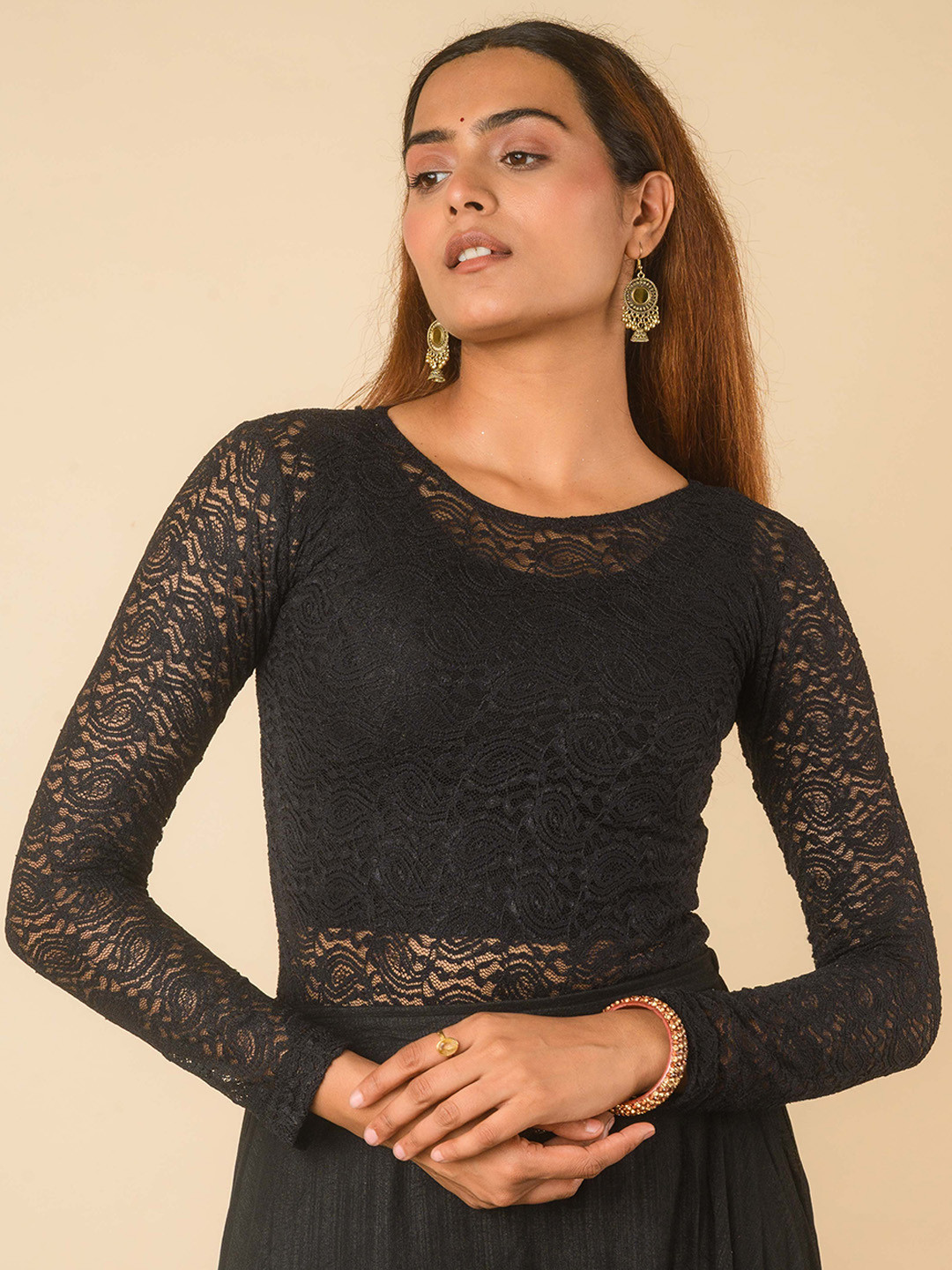 Bindigasm's Advi Maria Lace -FS 2 piece with cotton inner Round Neck Top