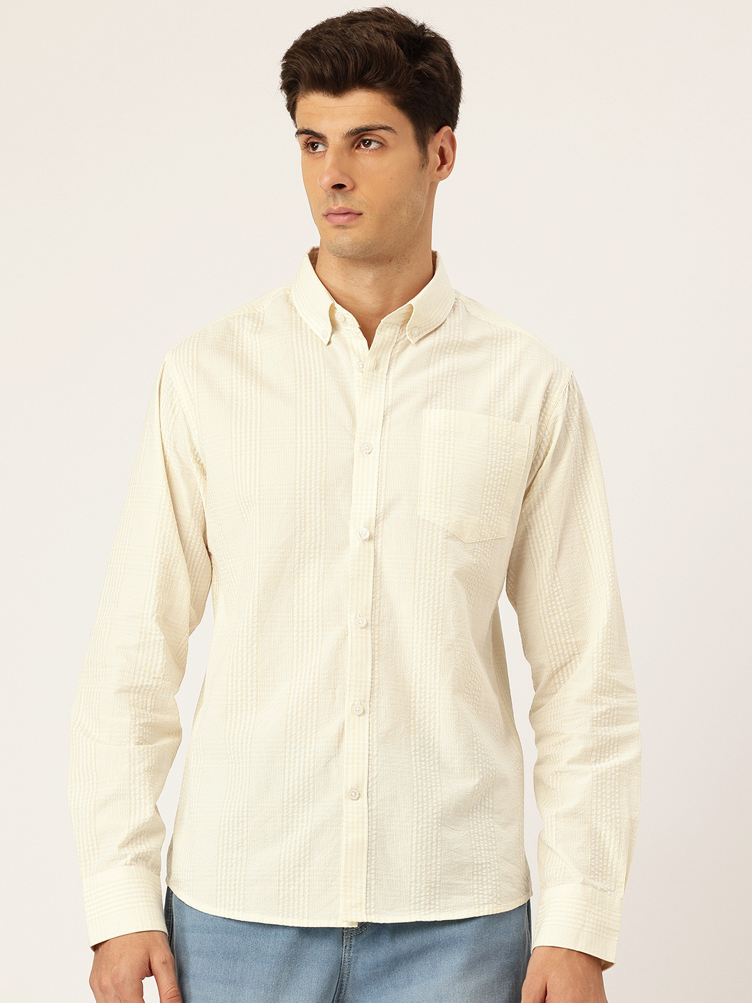 Okane Checked Button-Down Collar Seersucker Regular Fit Shirt