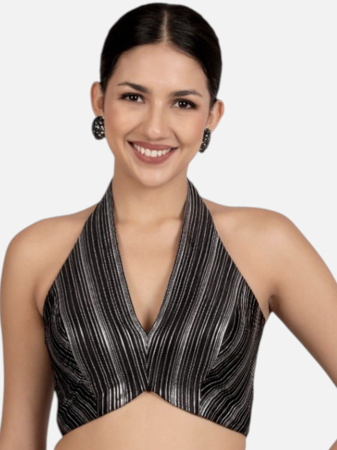 Neckbook Striped Halter Neck Readymade Saree Blouse