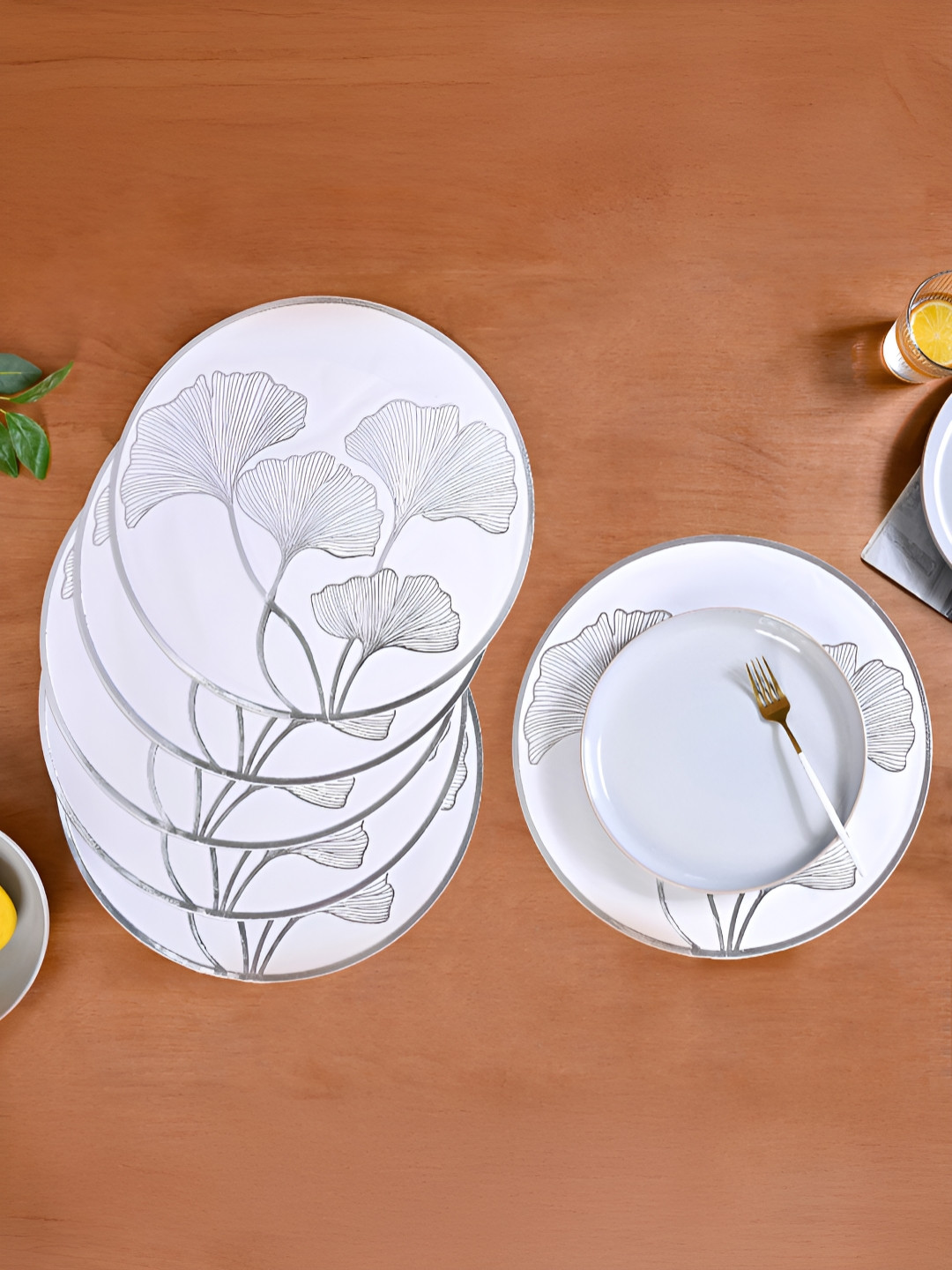 Nestasia Grey & White 6 Pieces Ginkgo Textured Anti-Slip Table Placemats