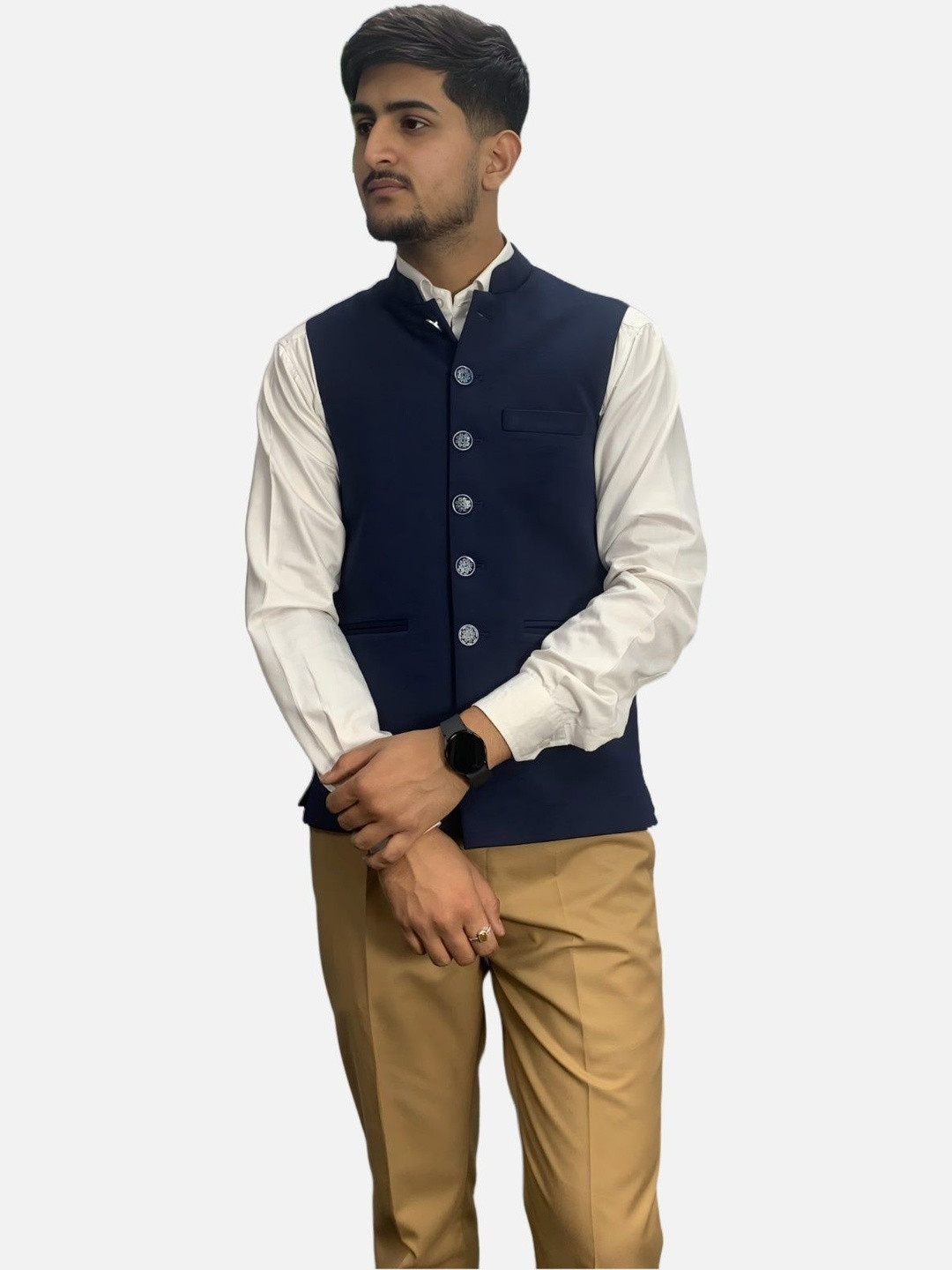 GARGIAN Master Cut Men Navy Blue Polyester Jackets