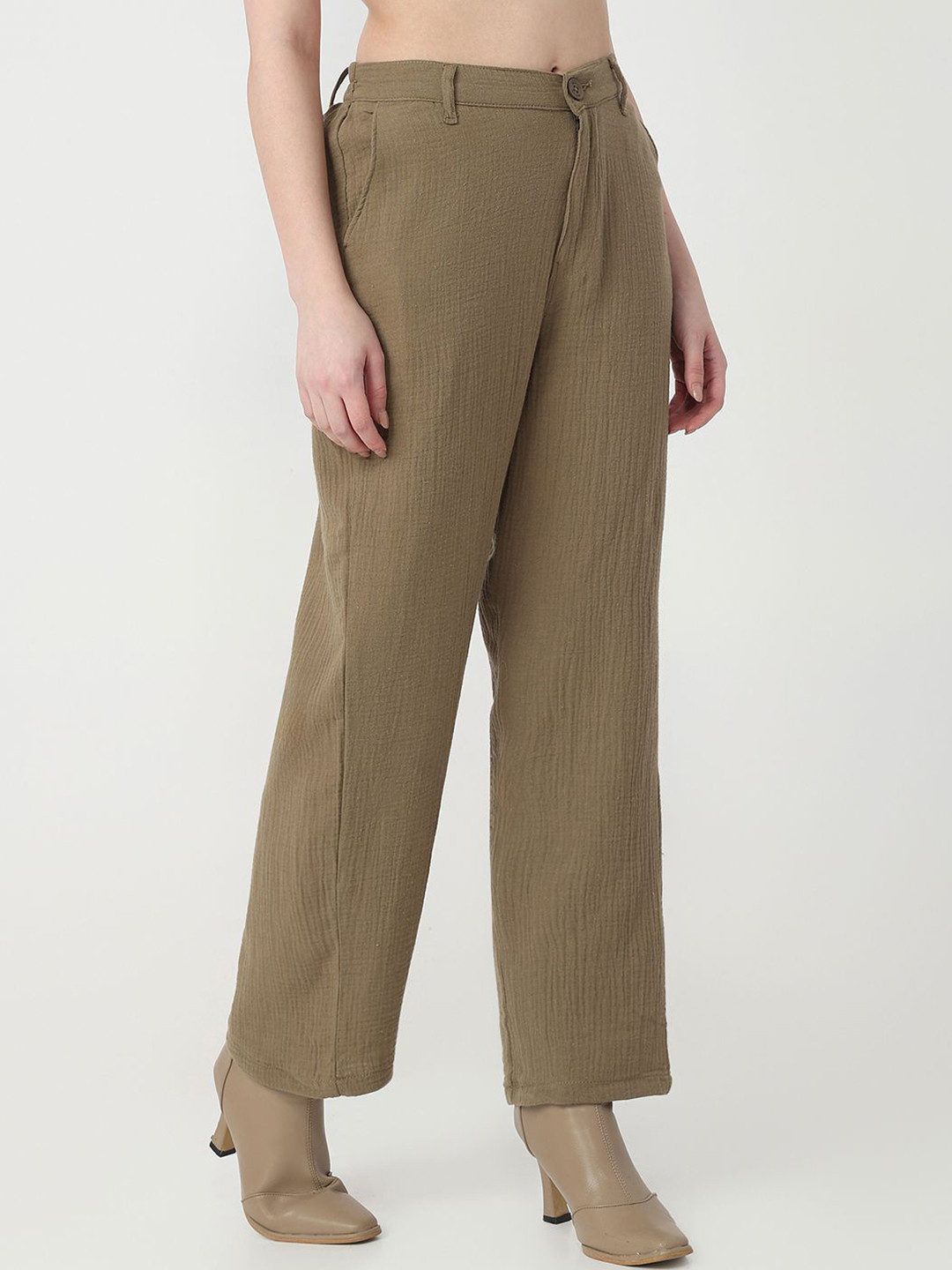 Kraus Jeans Women Straight Fit Mid-Rise Cotton Trousers