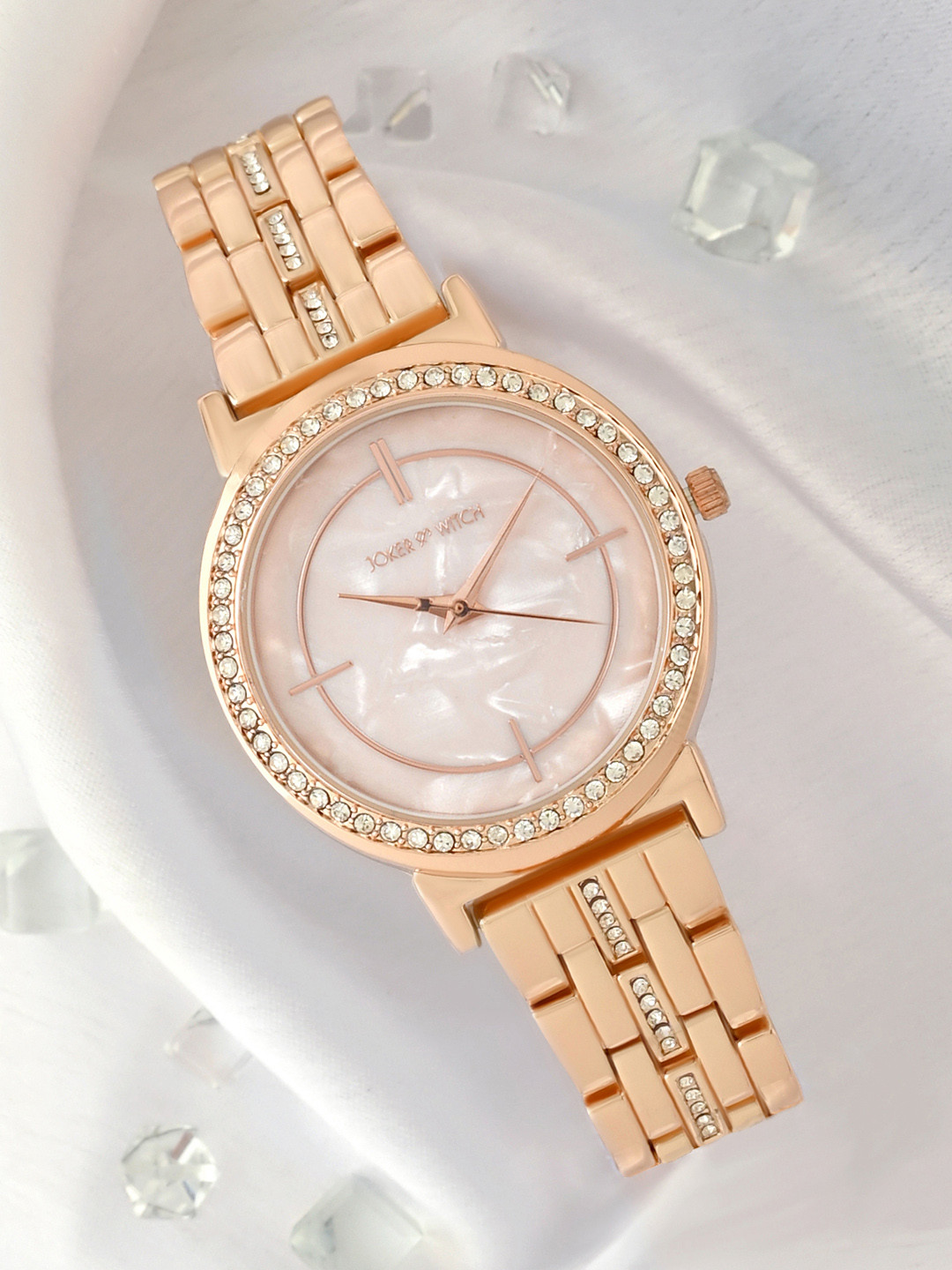 JOKER & WITCH Women Rose Gold-Toned Patterned Dial & Rose Gold Toned Stainless Steel Straps Analogue Watch