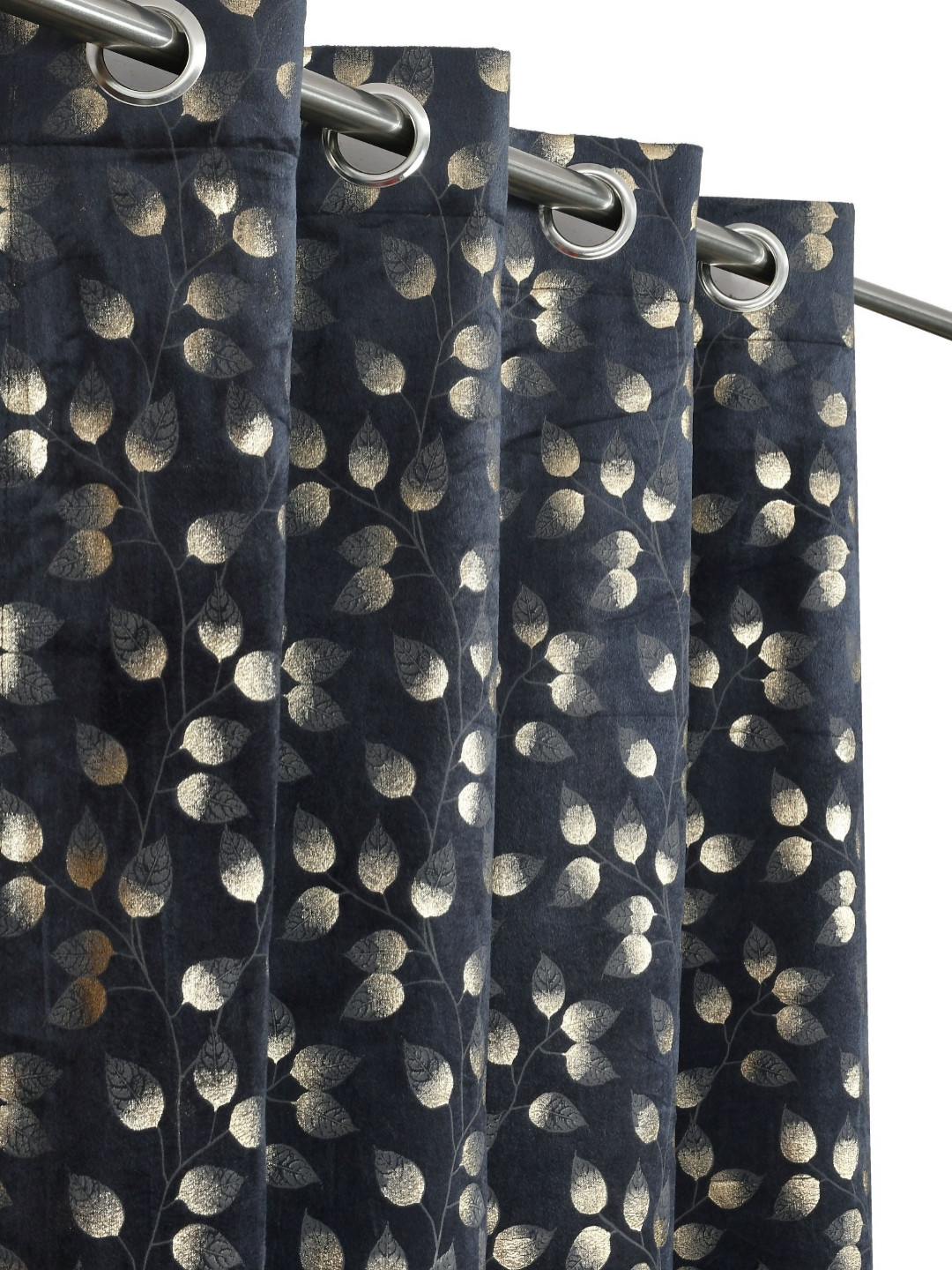 GEET CREATIONS Navy Blue & Gold 2 Pieces Abstract Printed Room Darkening Door Curtains