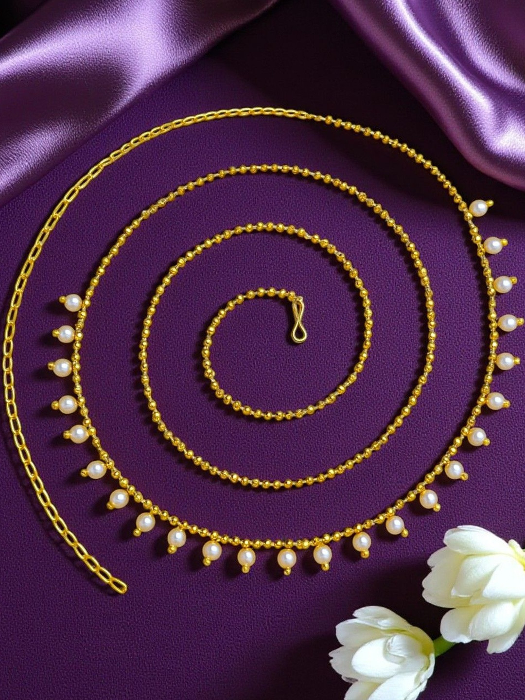 AccessHer Elegant Gold-Plated Pearls  Beaded Waist Chain & Kamarbandh