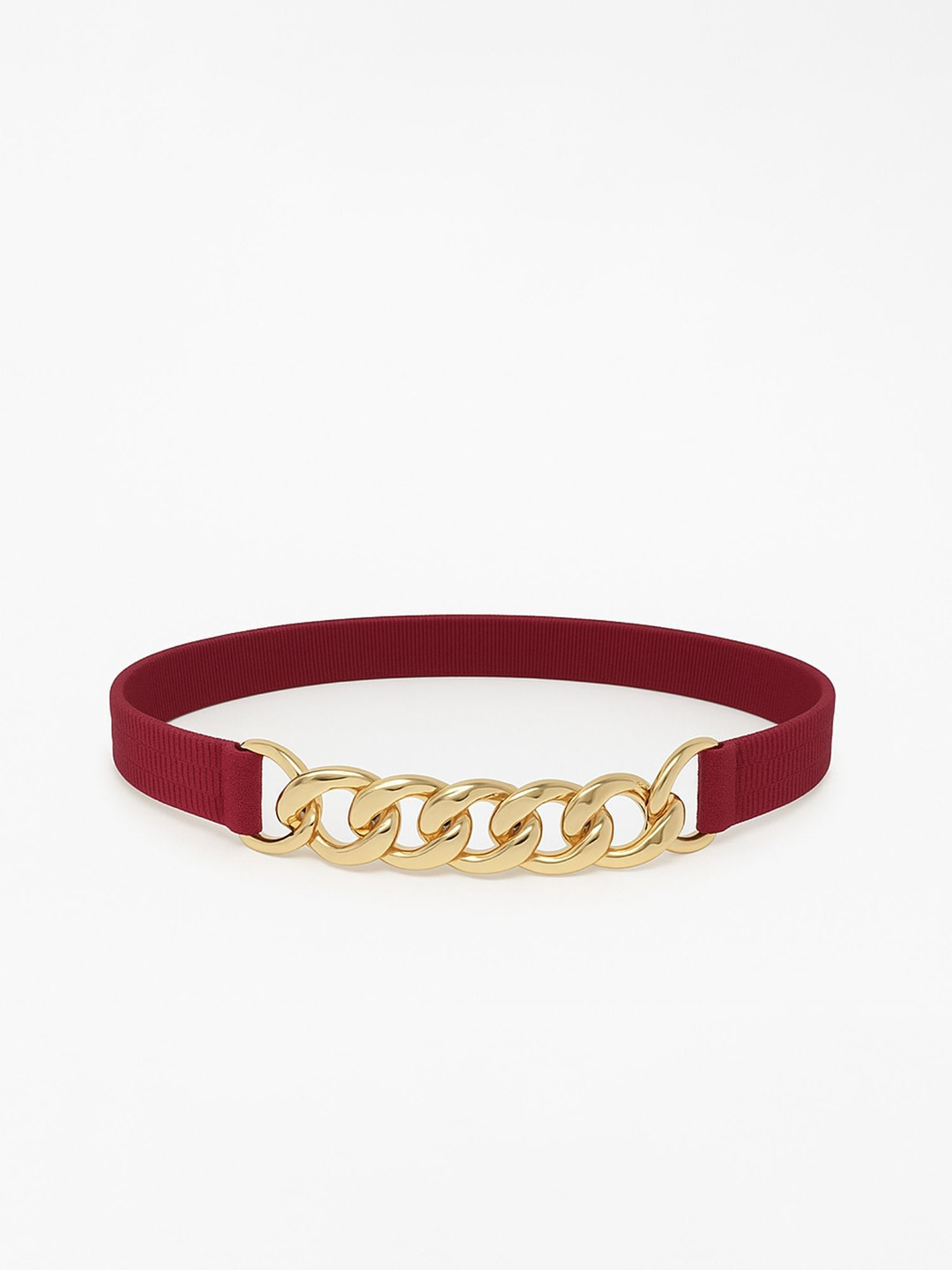 Niddleman Women Stretchable Interlock Closure Waist Belt with Gold Chain Detail