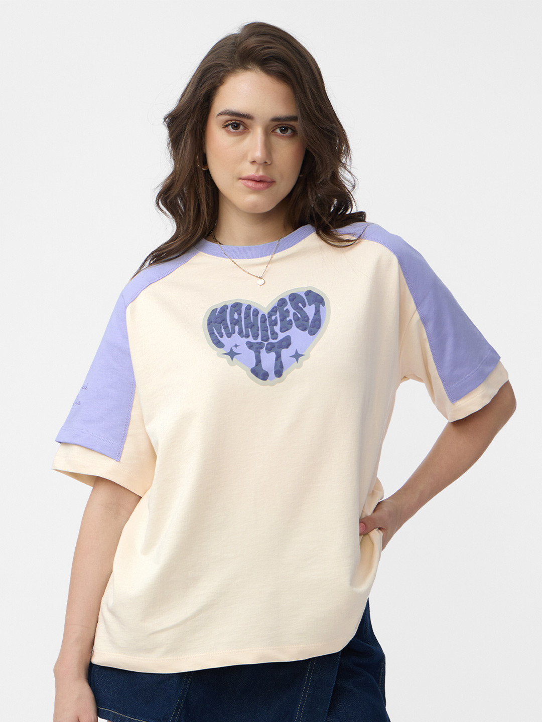 The Souled Store Women Oversized T-Shirt: Manifest It Multicolor Oversized Fit T-Shirts