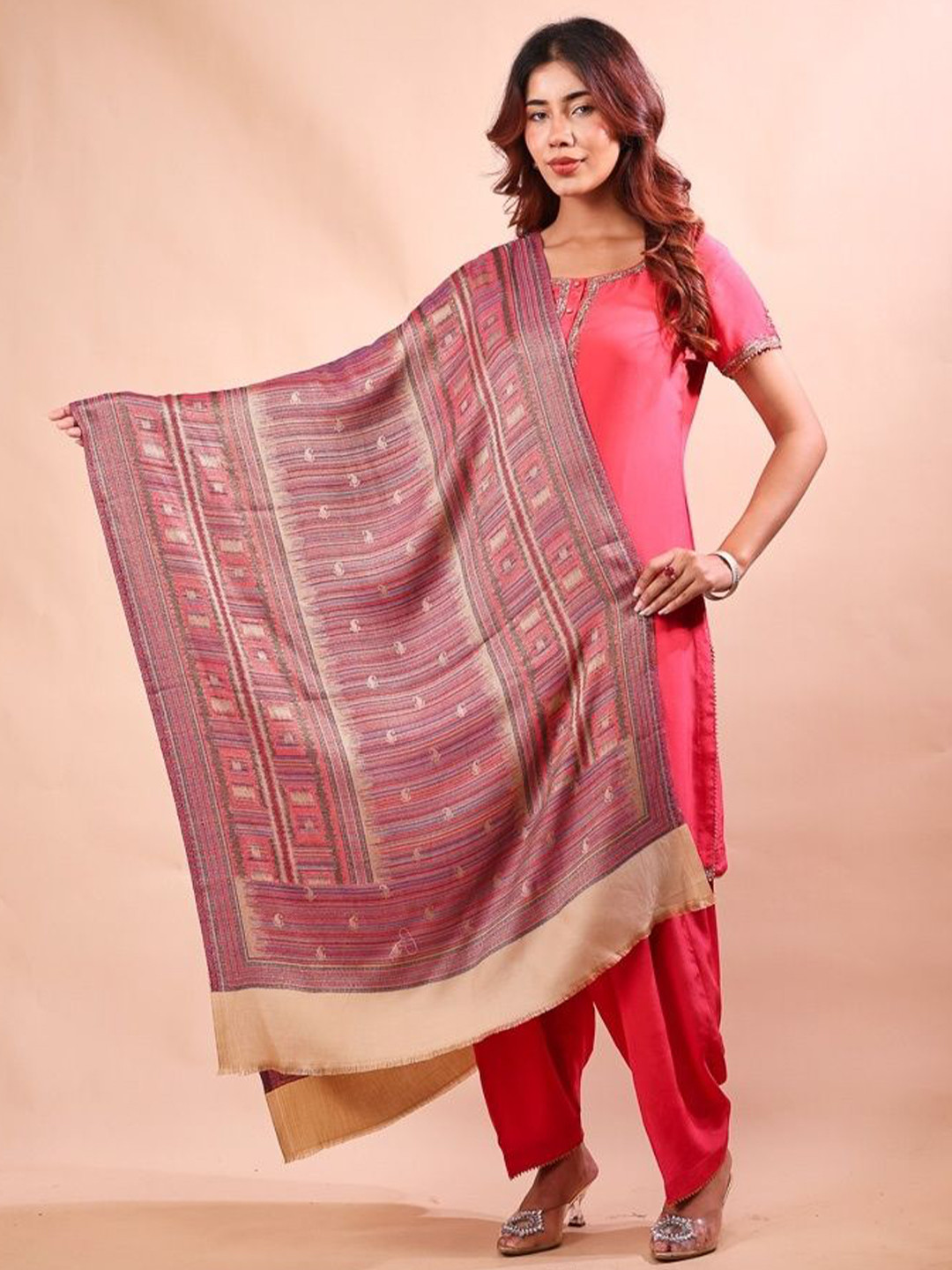 THE SHAWL STUDIO Women SD Stripe Kani Stole Beige