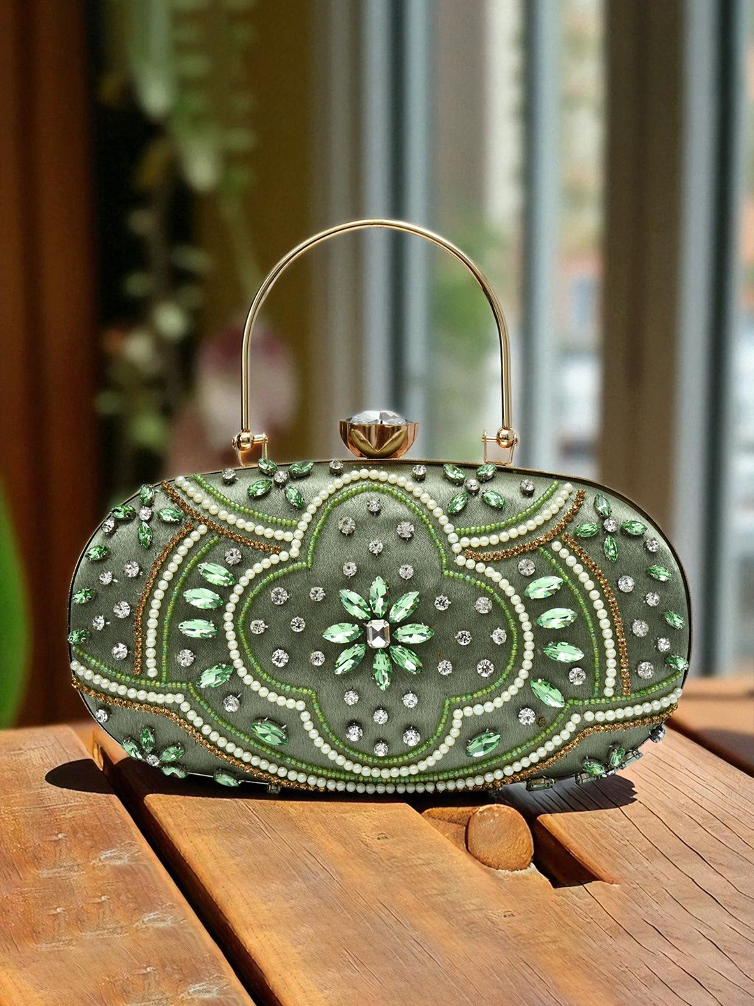 FOR THE BEAUTIFUL YOU Embroidered Box Clutch With Wrist Loop