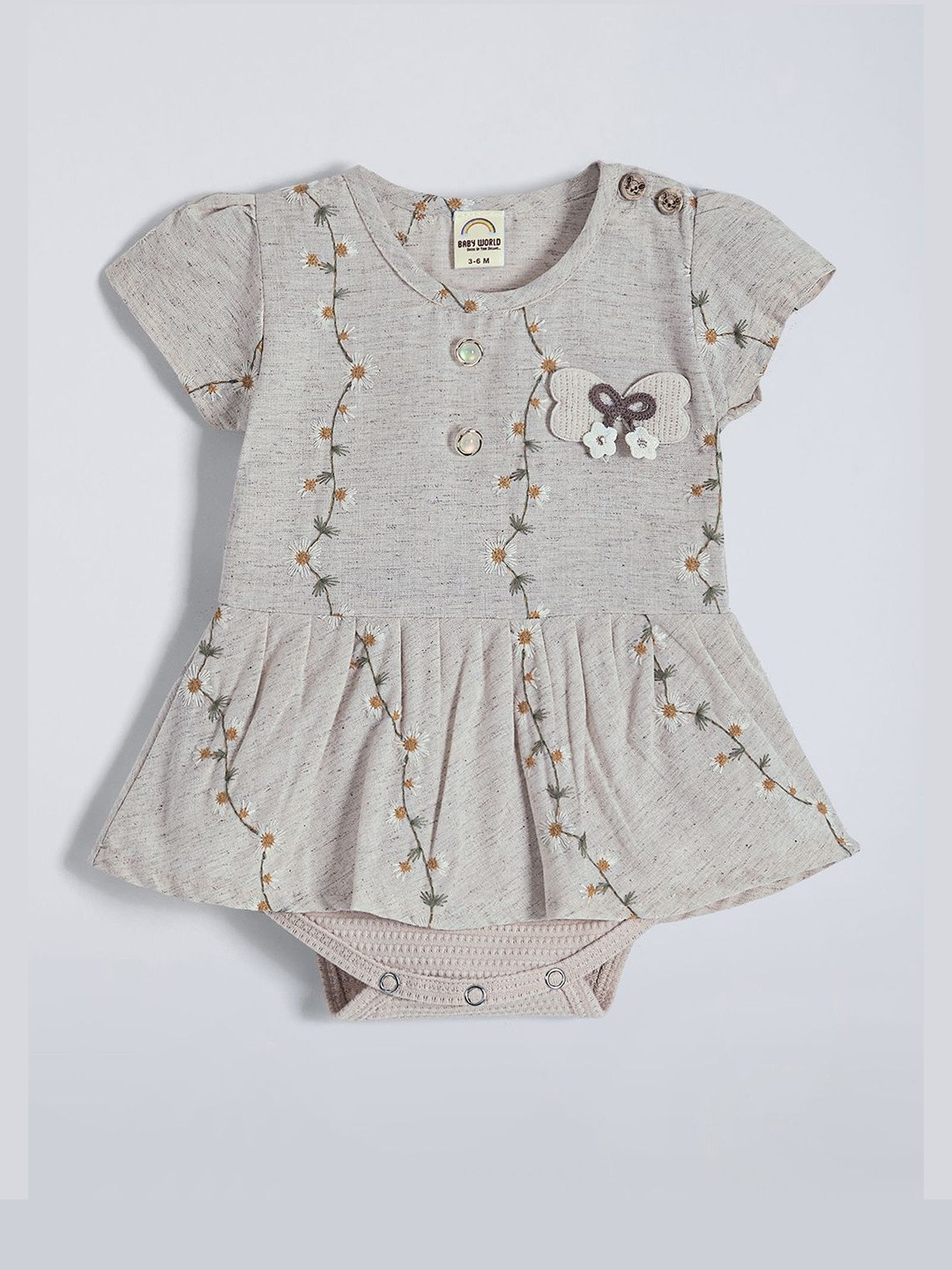 Hopscotch Girls Flower Vine Embroidered Cotton Dress Romper