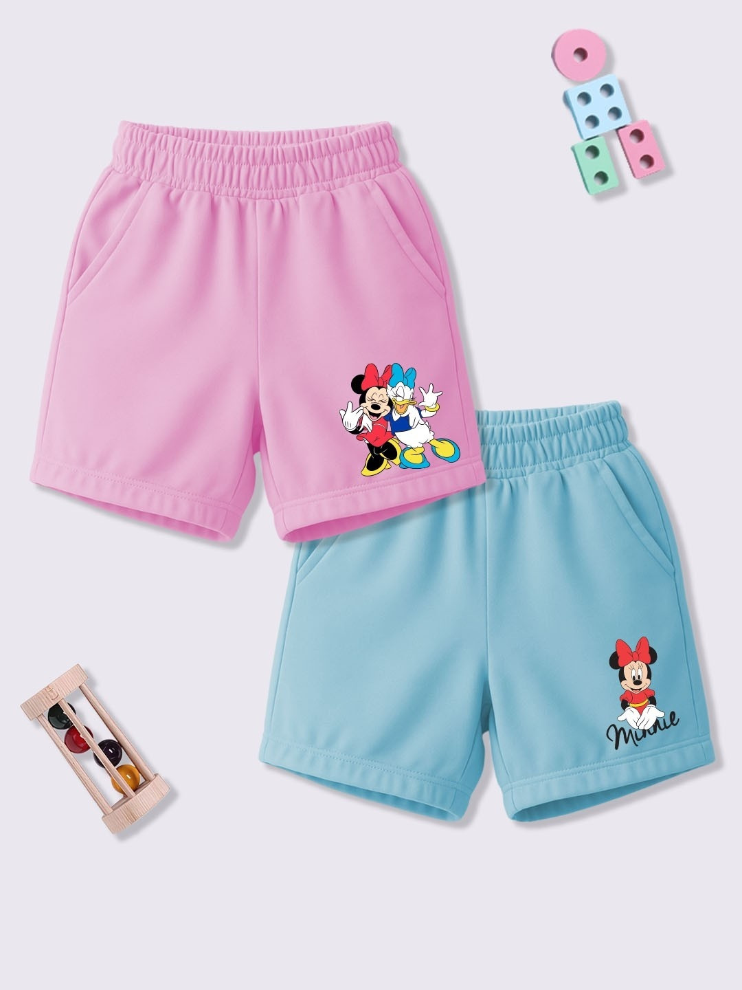 YK Disney Girls Pack Of 2 Mickey & Friends Printed Cotton Shorts
