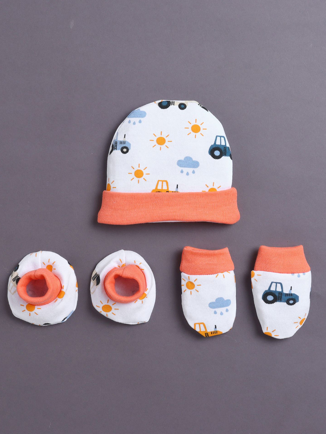 BUMZEE Boys Printed Cotton Beanie & Bootie SEt