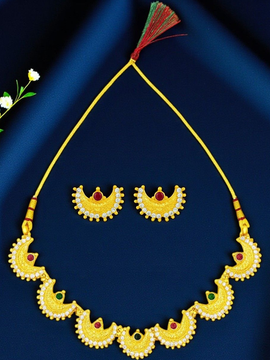 AccessHer Women's Gold-Plated Traditional Jewelry Set with Colorful Stones