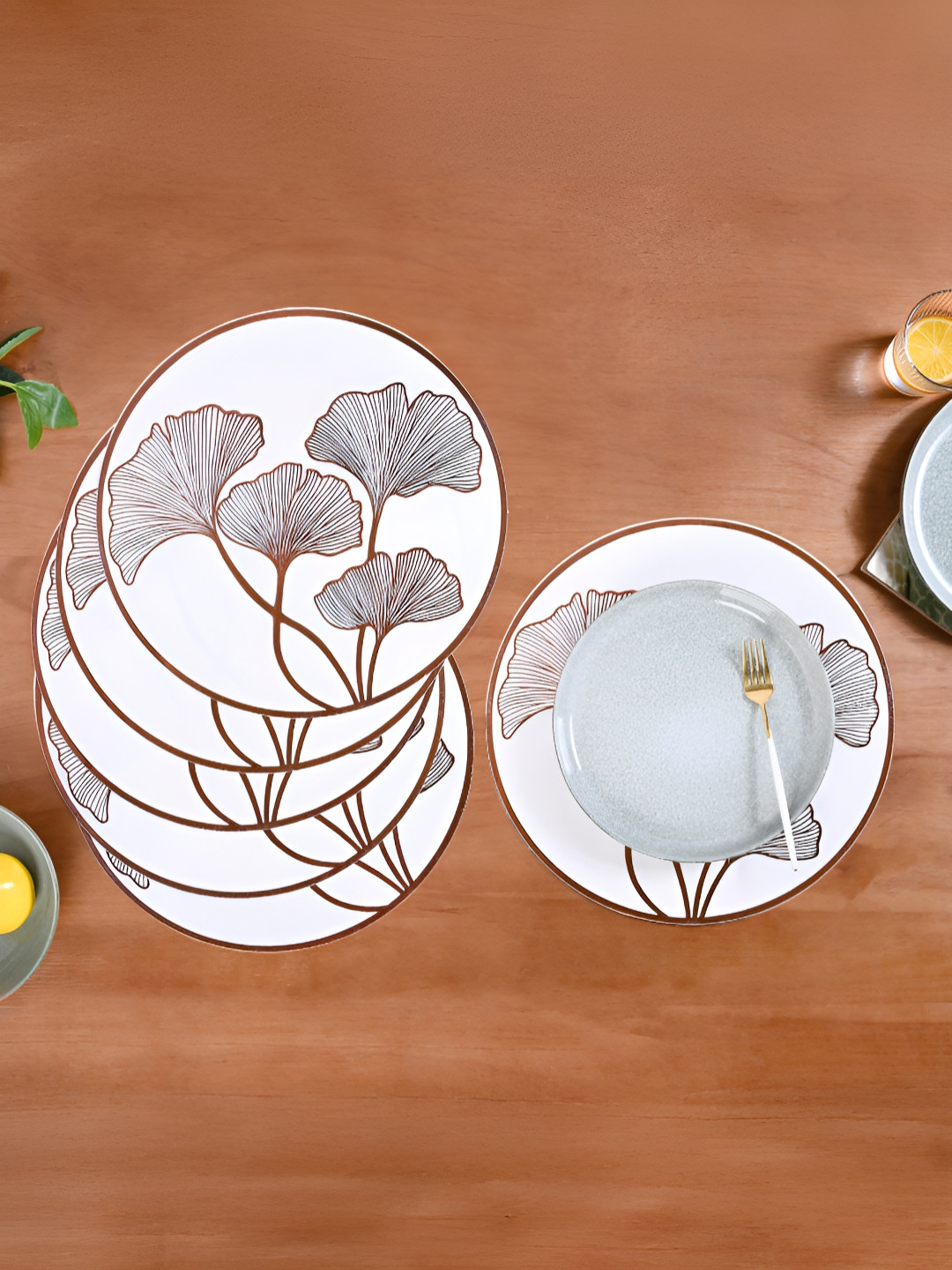 Nestasia Bronze Colored & White 6 Pieces Ginkgo Textured Anti-Slip Table Placemats