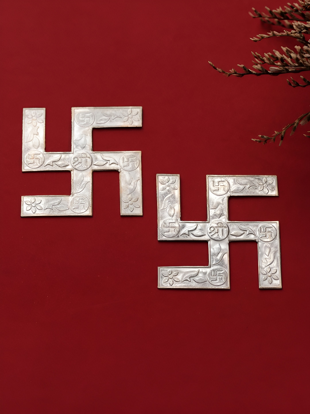 Voylla  2 Pieces Grey Textured 92.5 Sterling Silver Swastik Wall Hangings