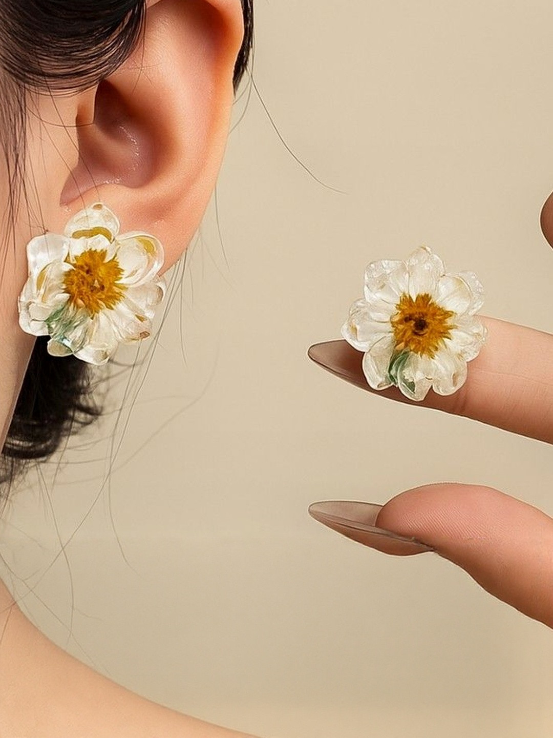 Korean Earrings Resin Dried Flower Studs