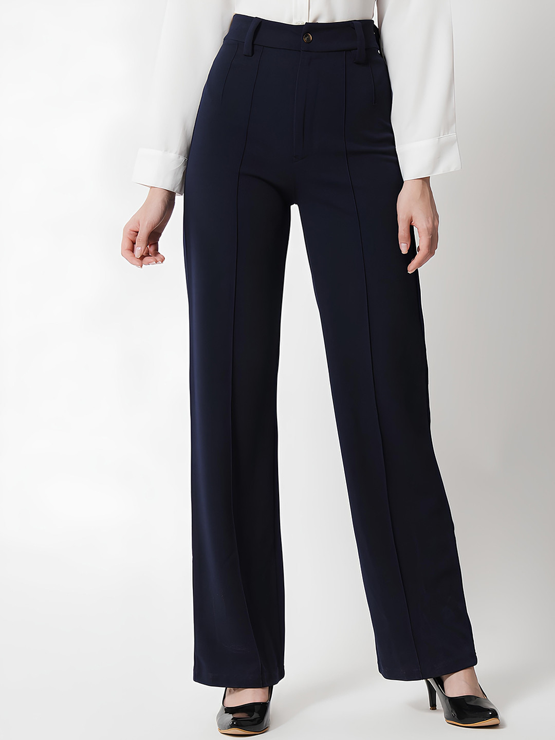 MULTIWA Women High-Rise Regular Fit Wide Leg Formal Trousers