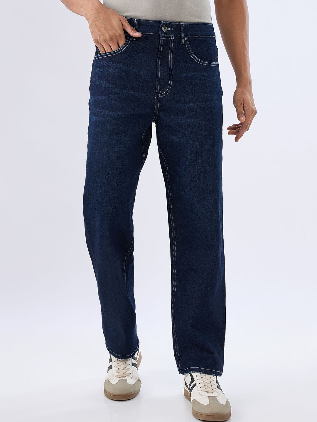 Spykar Raw Blue Loose Fit Low Rise Jeans For Men