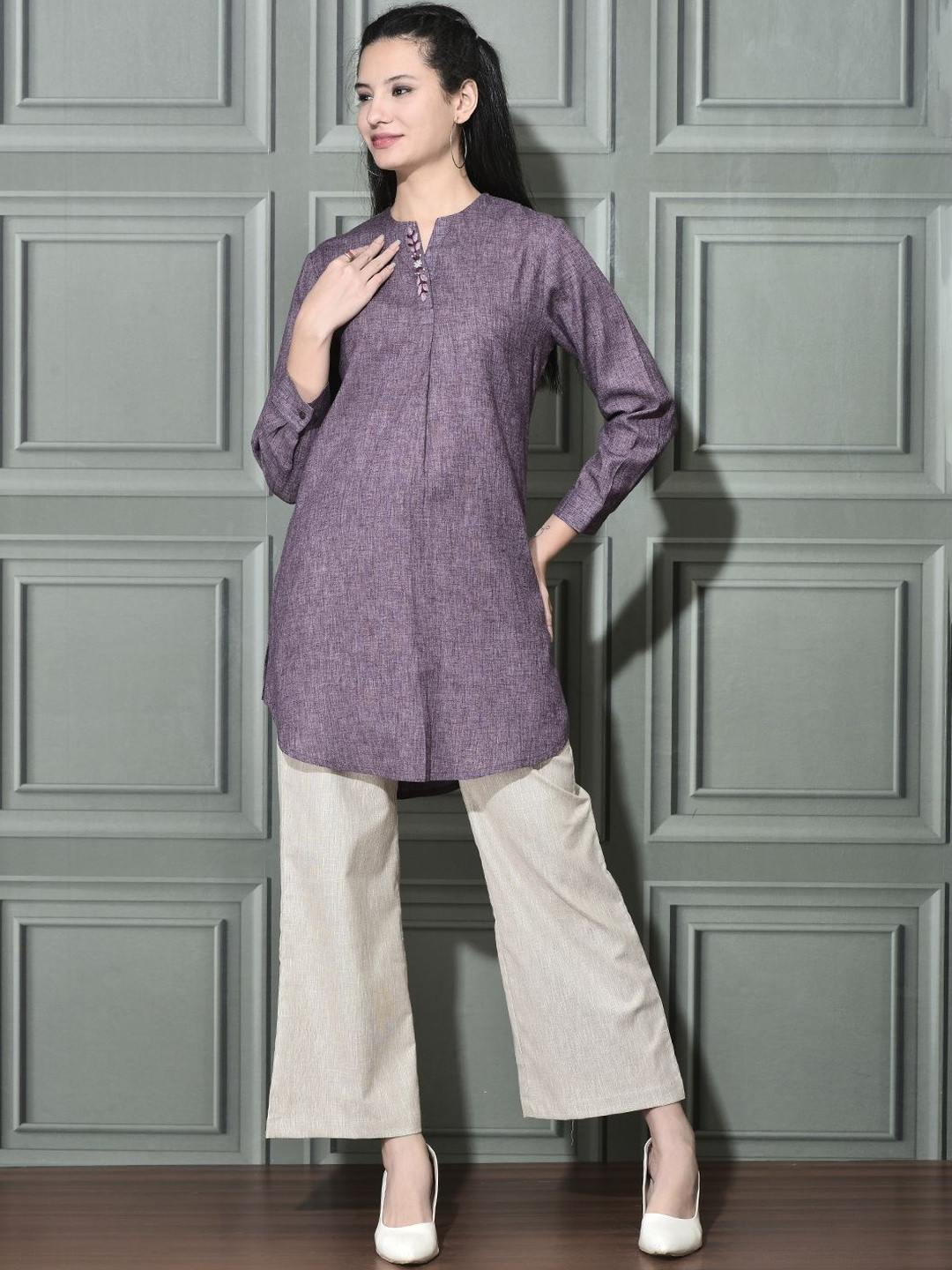 FFU Linen Mandarin Collar Tunic
