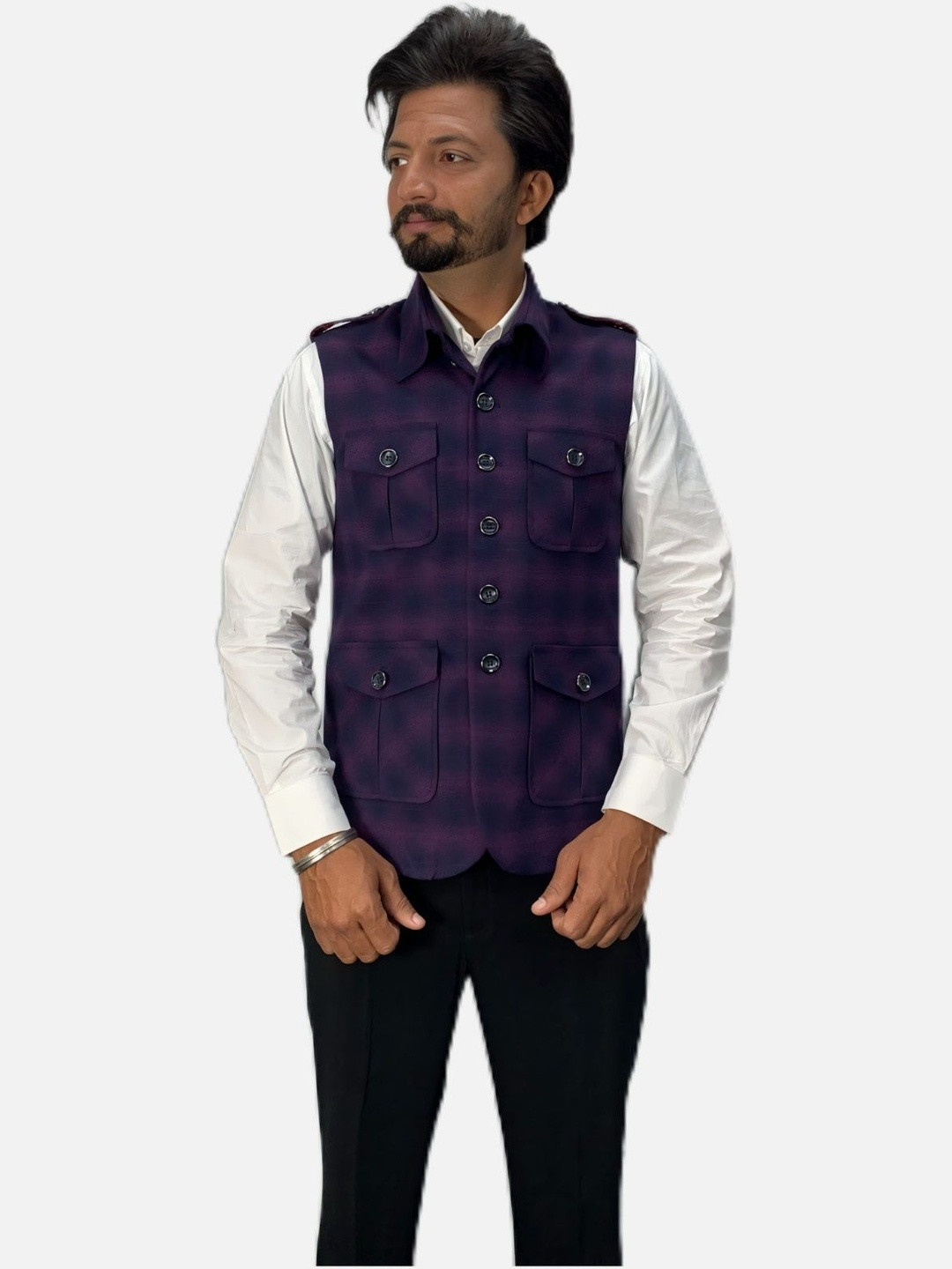 GARGIAN Master Cut Checked Sleeveless Jacket