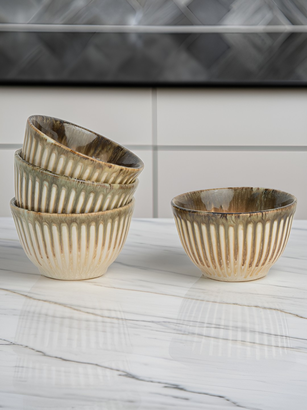 BODHI HOUSE Beige 4 Pieces Textured Ceramic Dishwasher And Microwave Safe Dip Bowls