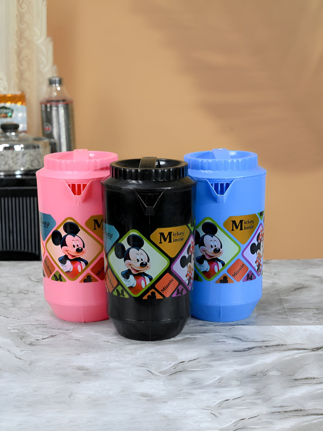 Aura Black & Pink 3 Pieces Printed Dishwasher Safe Water Jugs