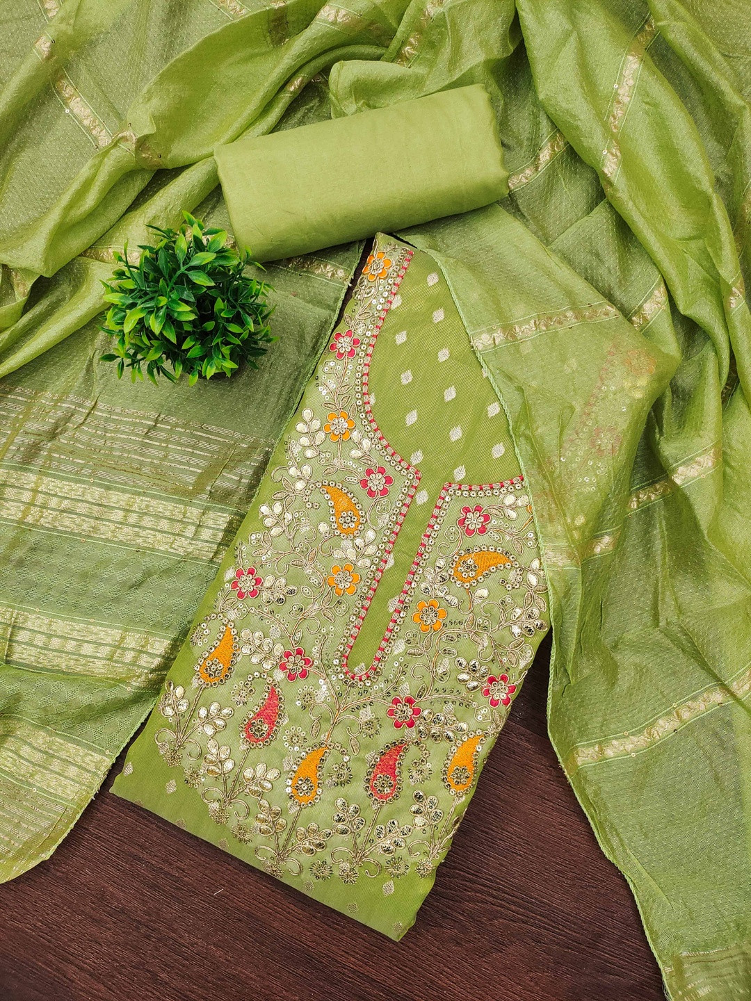 KALINI Women Ethnic Motifs Embroidered Sequinned Simmer Unstitched Dress Material