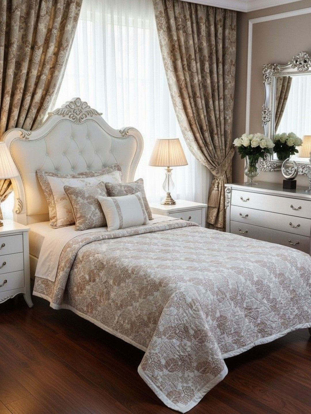 Signature Peach-Coloured Floral Microfiber AC Room 350 GSM Single Bed Comforter