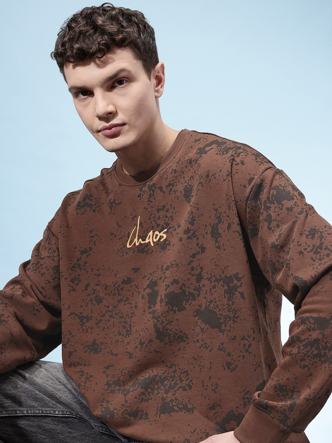 glitchez Typography Detail Speckled Sweatshirt with Inner Terry