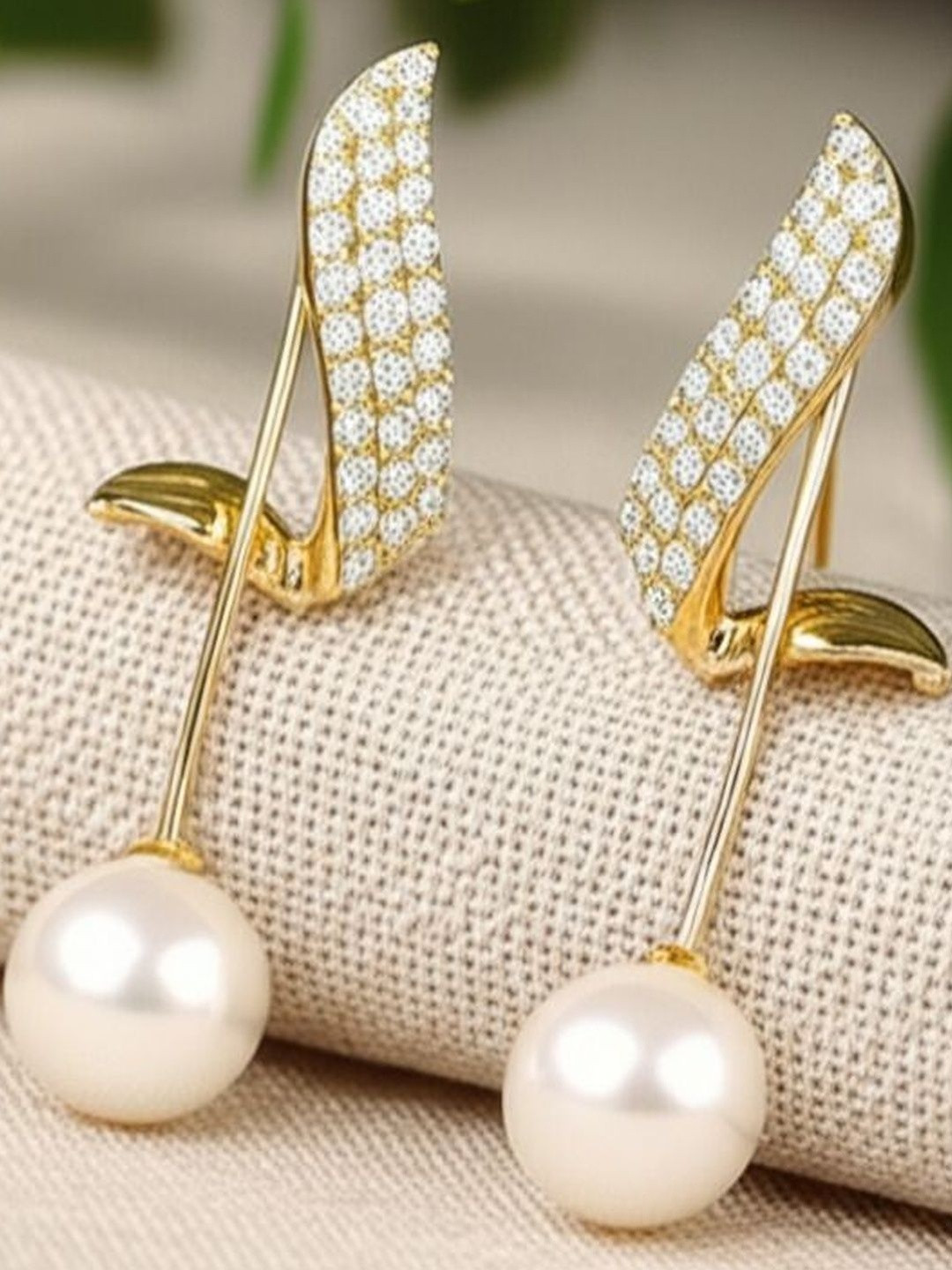DressBerry Gold-Plated Cubic Zirconia Korean Two Ways To Wear Pearls Wing Drop Earrings