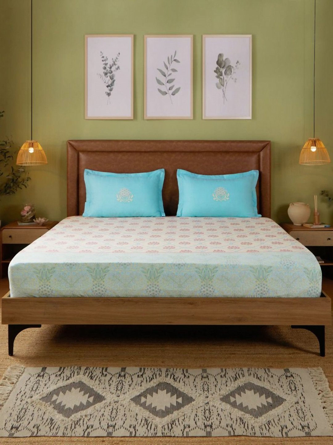 LIVSPACE Chippa Lane Blue Ethnic Motifs 144 TC Cotton Queen Bedsheet Set 1.98 m x 1.58 m