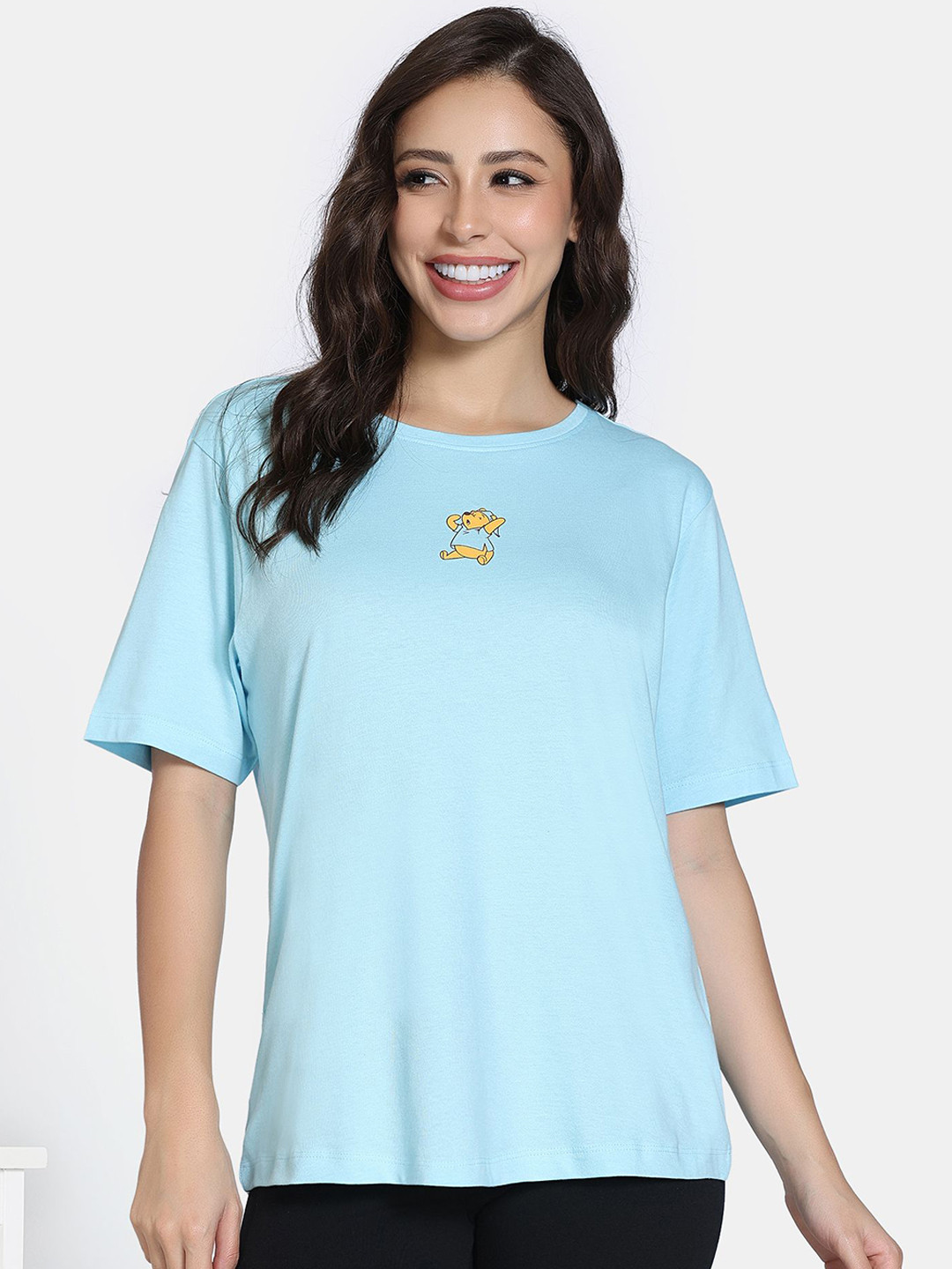 Zivame Women Winnie The Pooh Printed Printed Pure Cotton Top & Pyjamas Night Suit