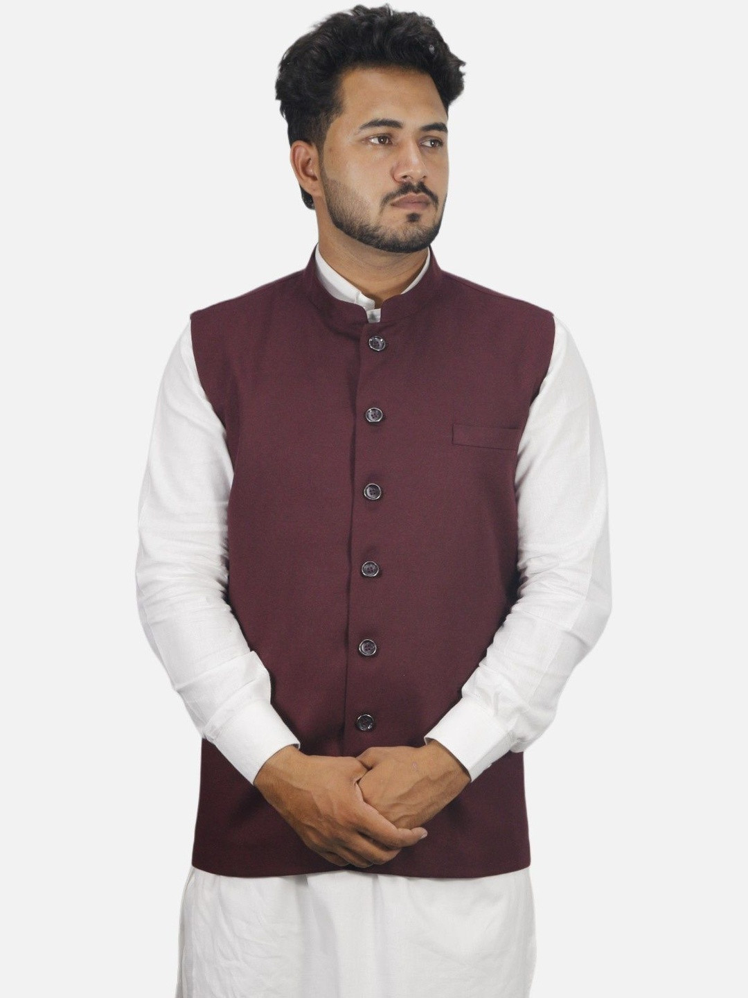 GARGIAN Master Cut Mandarin Collar Sleeveless Nehru Jacket