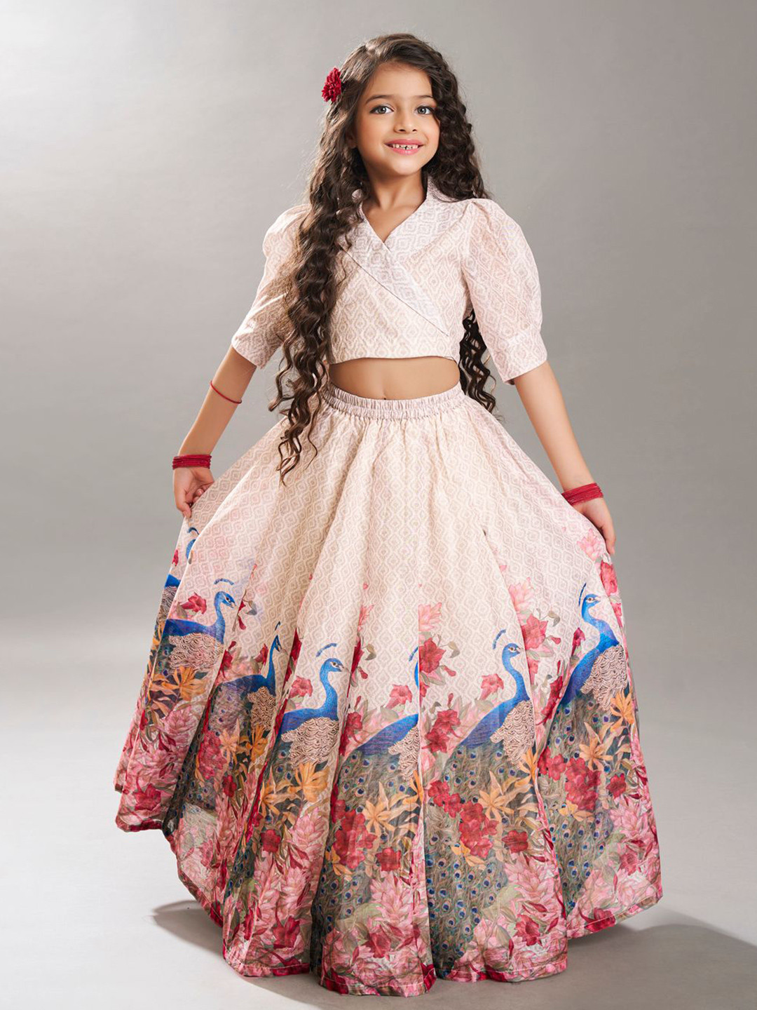 Bitiya by Bhama Girls Digital Peacock Printed Ready to Wear Lehenga & Choli