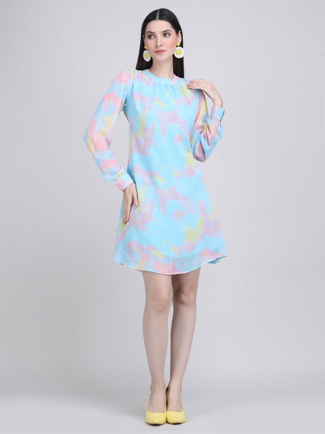 THE BEHRUZ THEORY Tie and Dye Dyed Cuffed Sleeves Sheath Dress