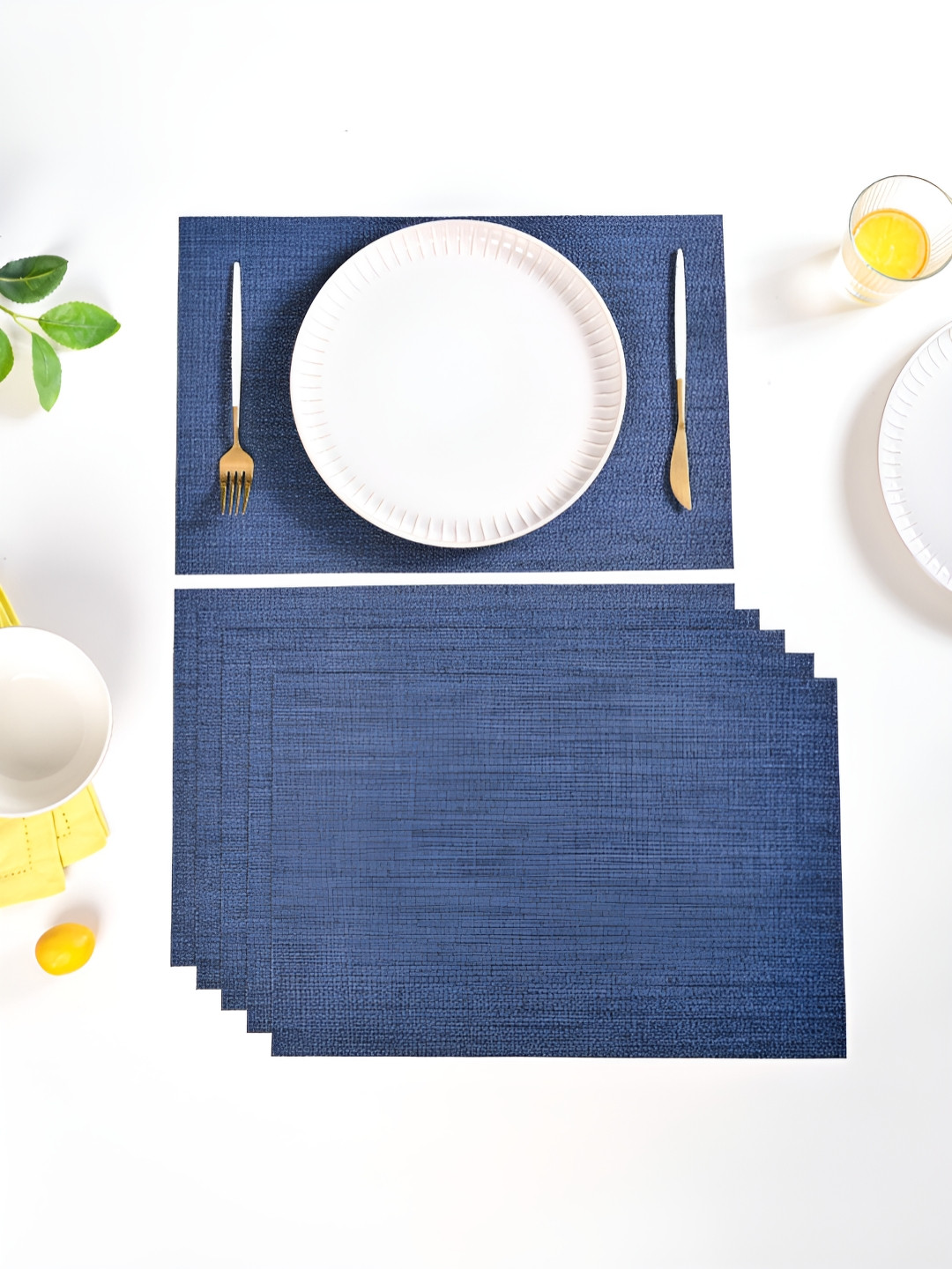 Nestasia Navy Blue 6 Pieces Crosshatch Textured Anti-Slip Table Placemats