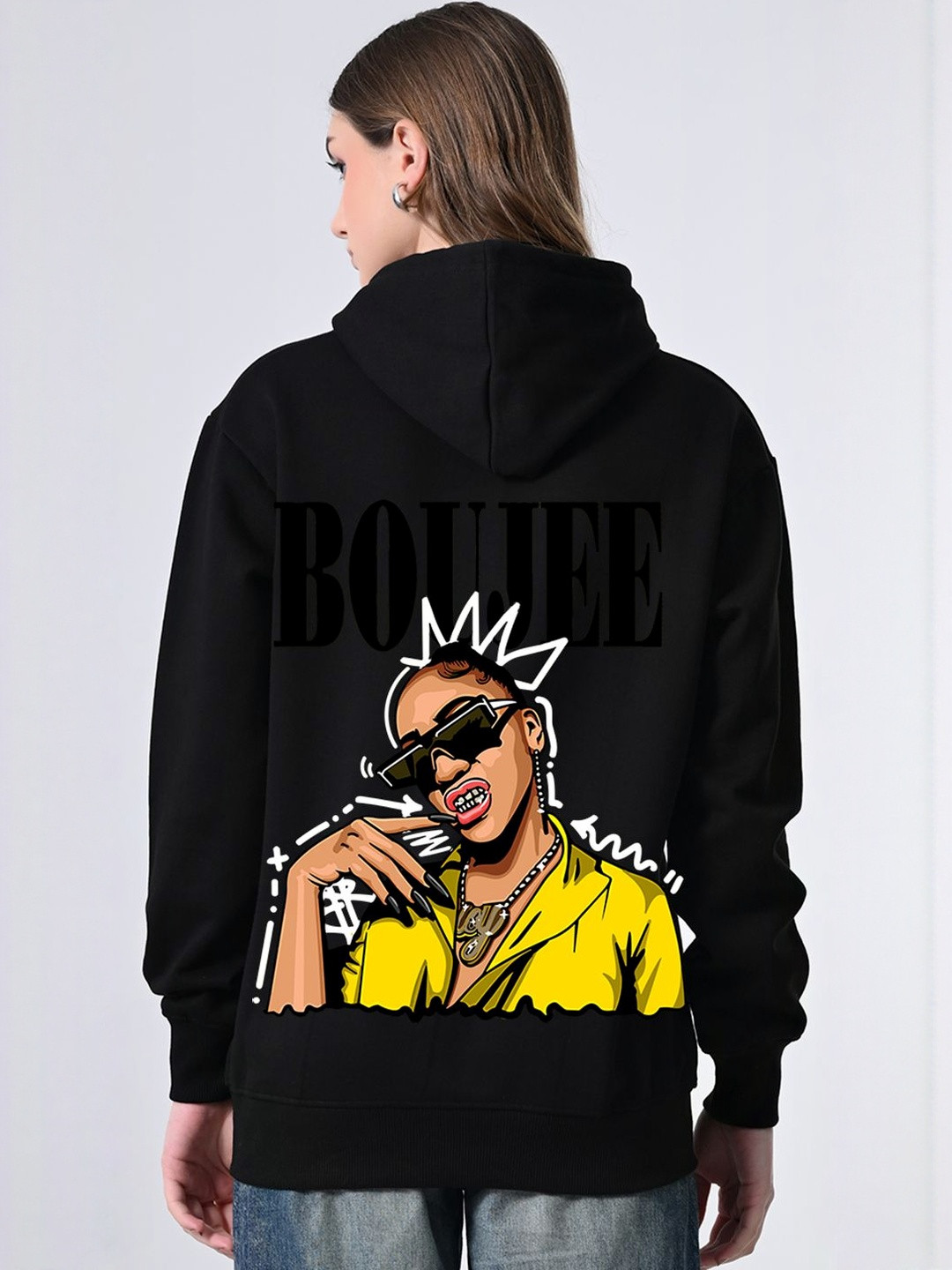 CORSICA Black Relaxed Fit Long Sleeves Printed Hoodie