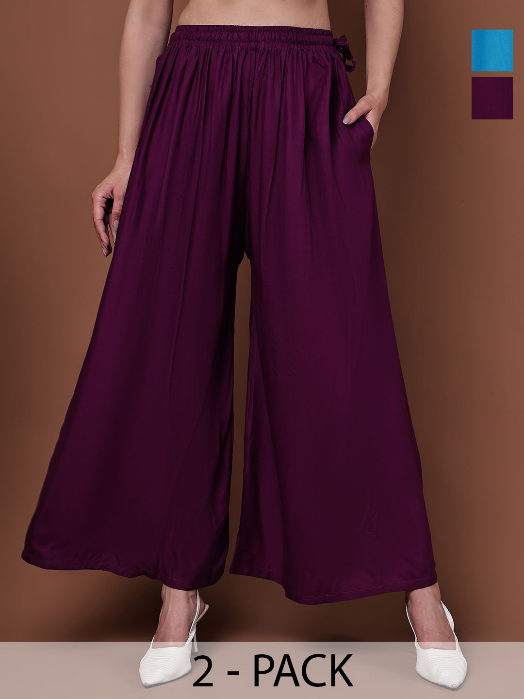 Valles365 by S.C. Women Pack of 2 Solid Flared Palazzos