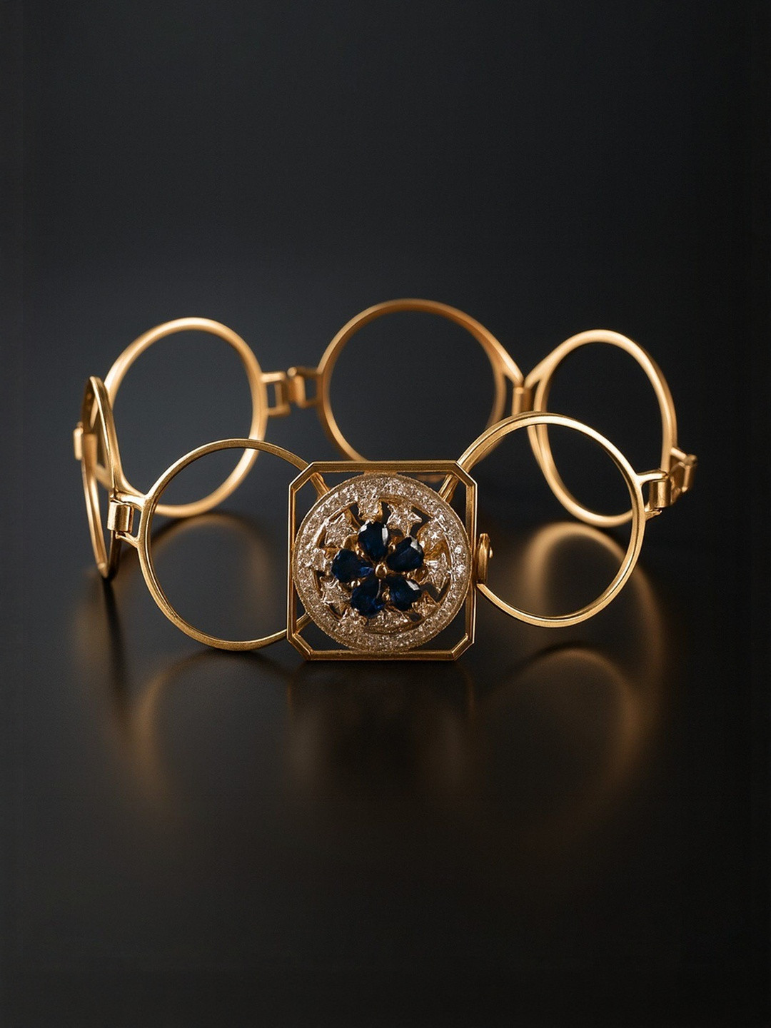 Exotic India Women Diamonds Studded Faceted Sapphire Hoops Cuff Bracelet