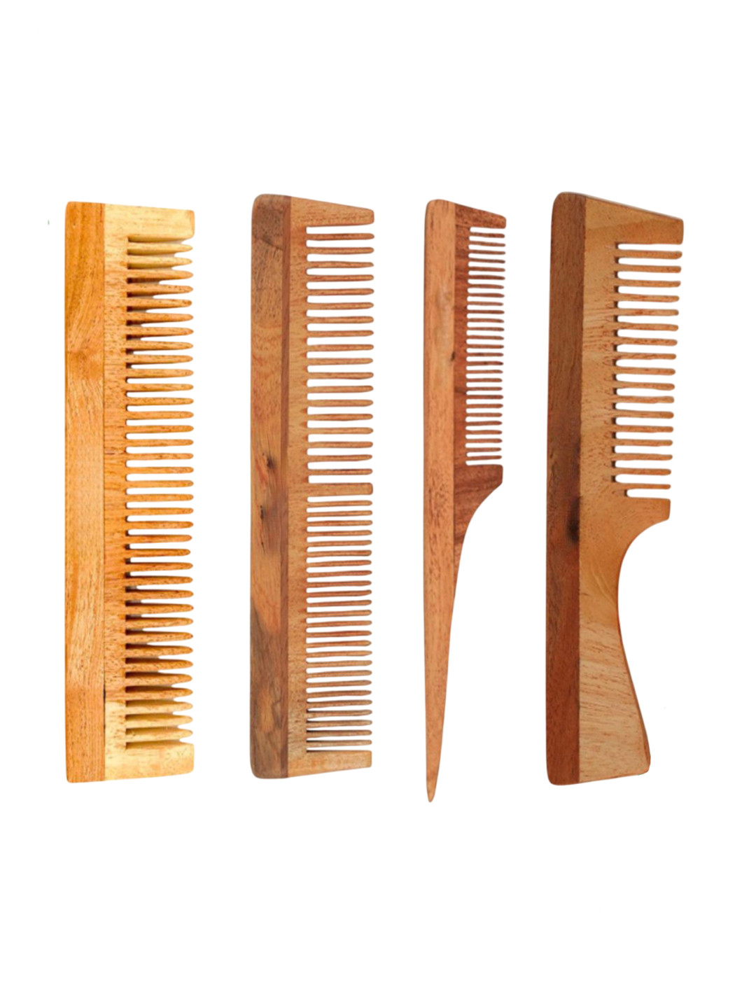 SIPSNBITES Set Of 4 Natural Neem Wooden Comb