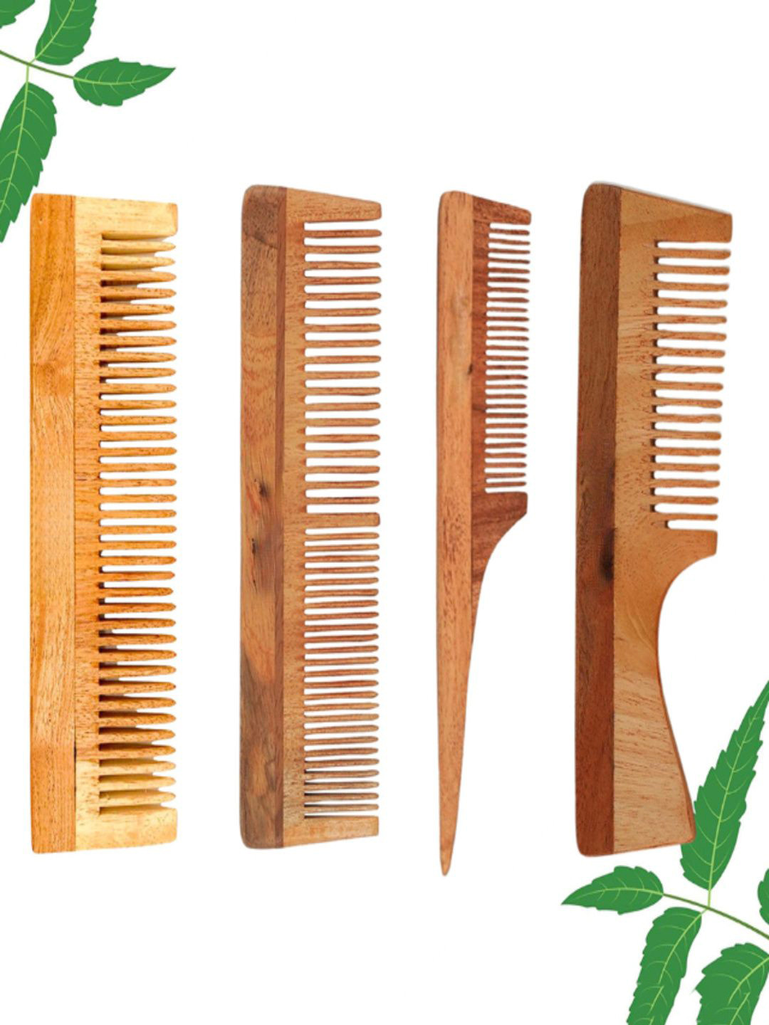 ZEEBELLES Set Of 4 Natural Neem Wooden Comb
