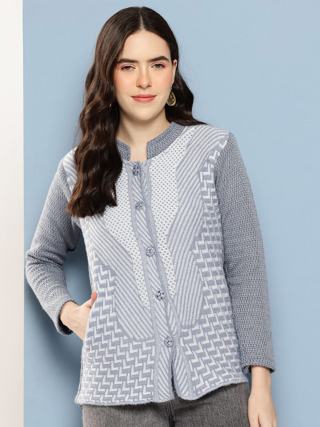 BAESD Women Zig Zag  Woollen Cardigan