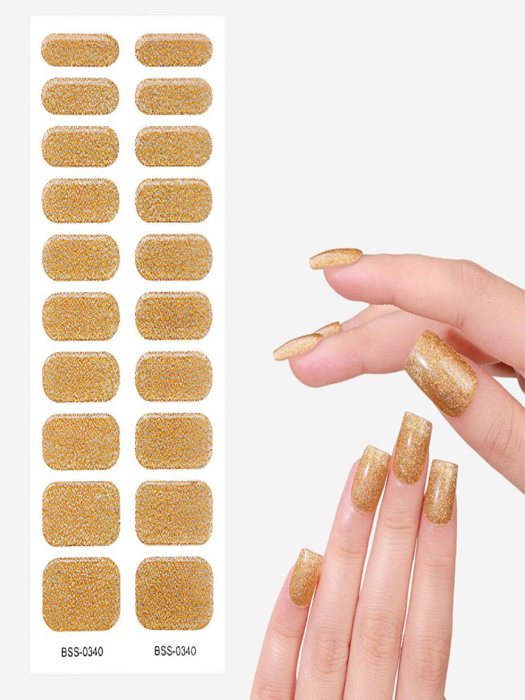 TLISMI Set Of 20 Self Adhesive Semi Cured Nail Gel Strips - Gold Glitter