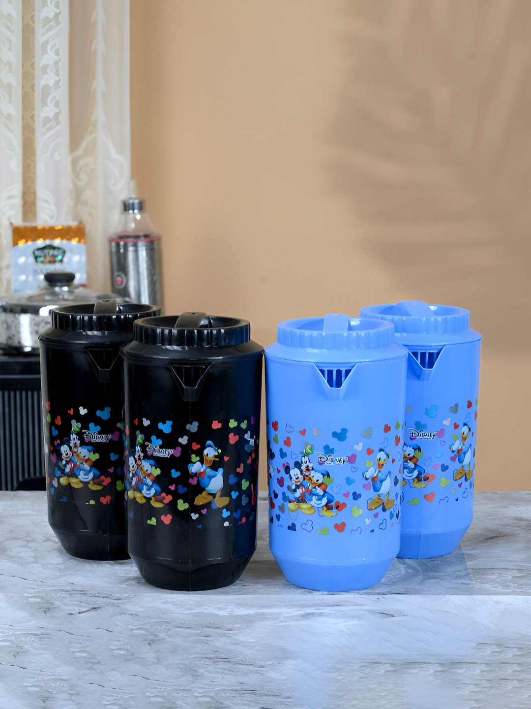 Aura Black & Blue 4 Pieces Printed Water Jugs-2 L