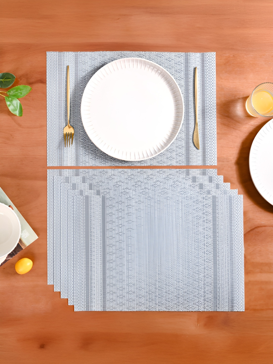 Nestasia Grey 6 Pieces Lining Textured Anti-Slip Table Placemats