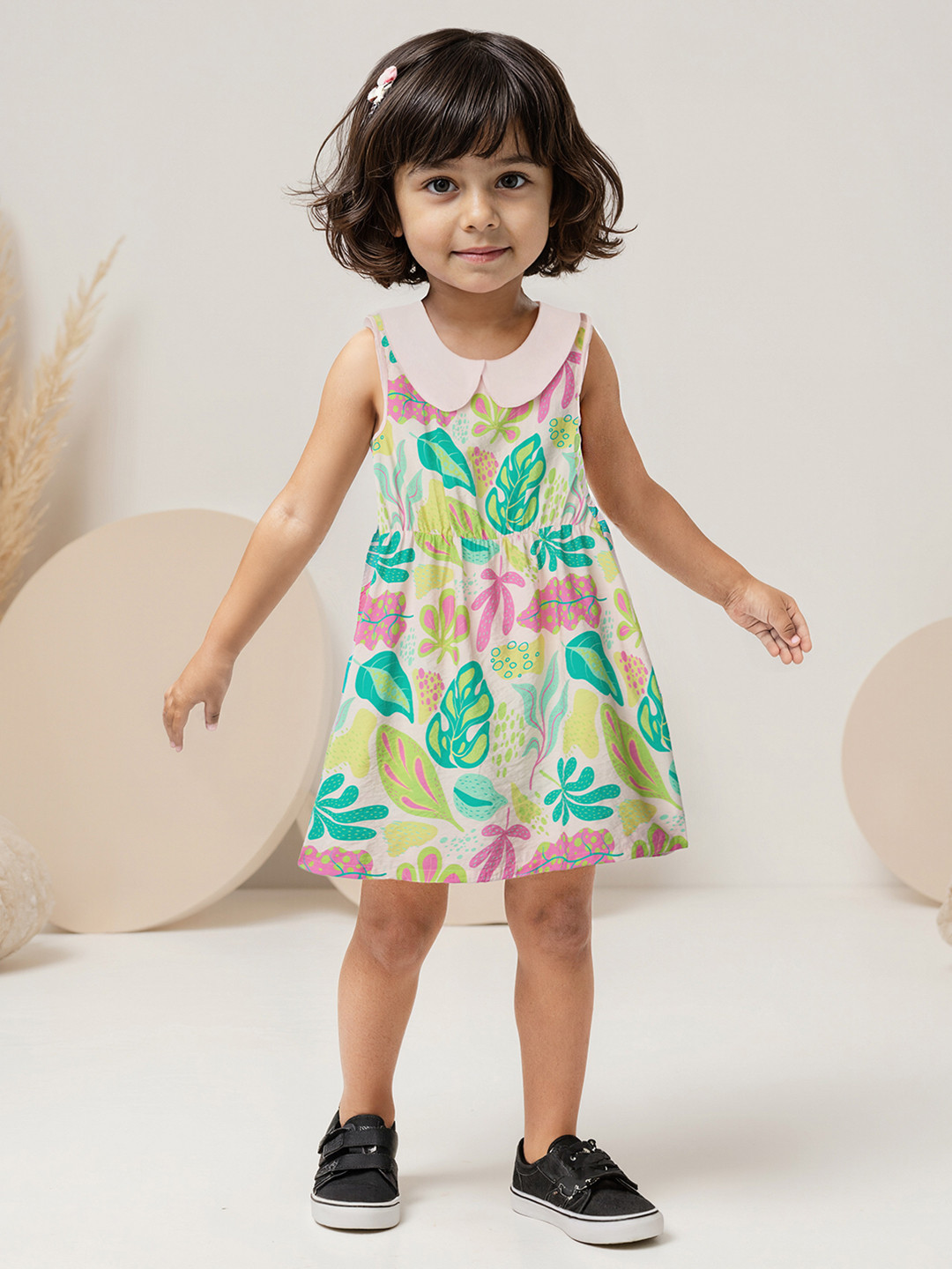 The Souled Store Laguna Girls Ethnic Motifs Printed Peter Pan Collar Fit & Flare Dress