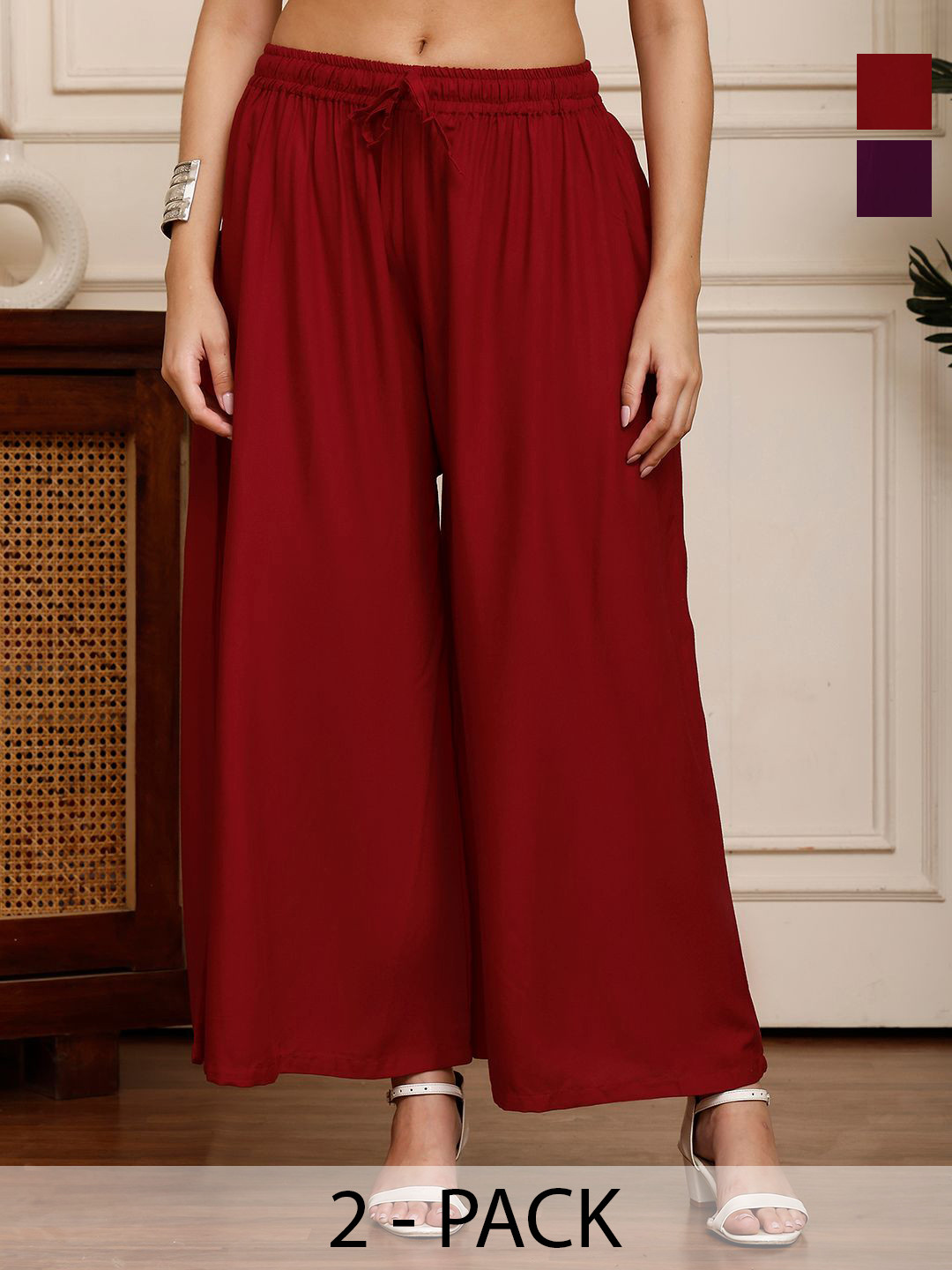 Valles365 by S.C. Women Pack of 2 Flared Palazzo With Pocket