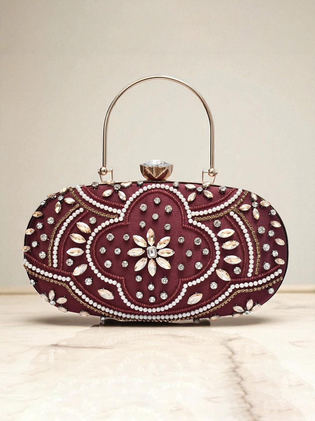 FOR THE BEAUTIFUL YOU Embroidered Box Clutch With Wrist Loop