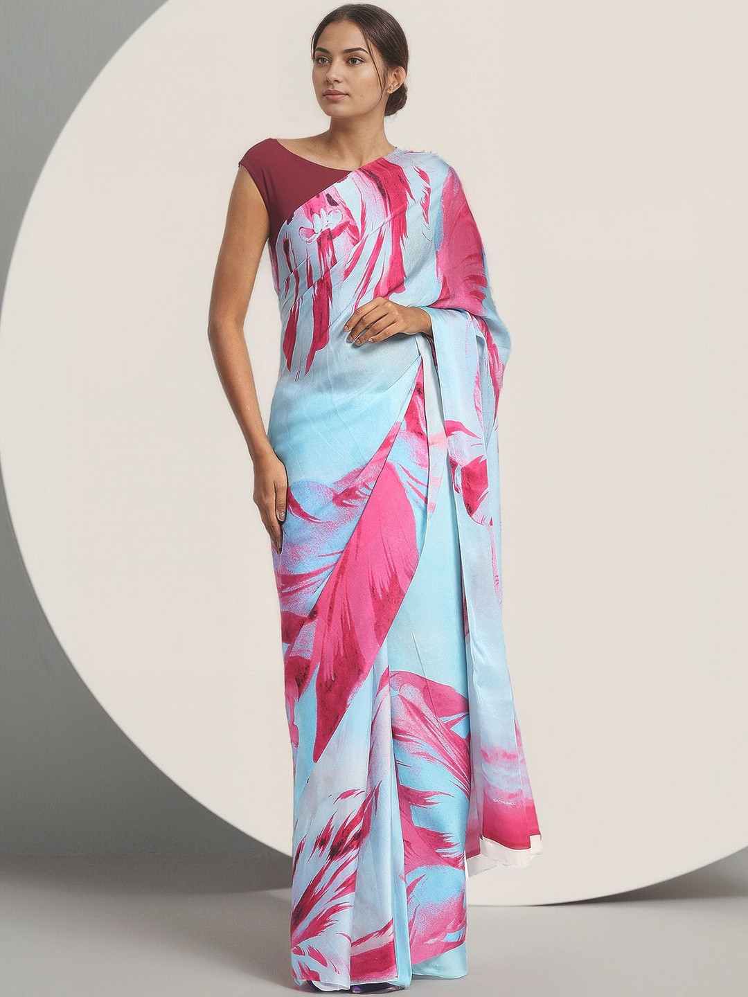 Satya Paul Abstract Printed Satin Saree