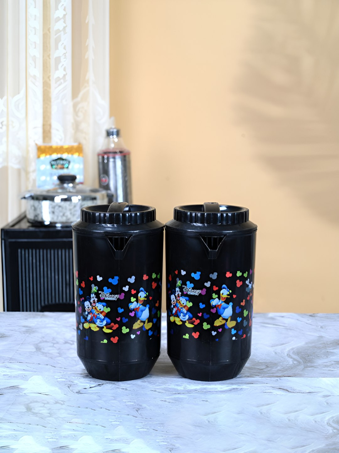 Aura Black & Blue 2 Pieces Printed Dishwasher Safe Water Jugs 2L